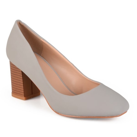 grey pumps block heel